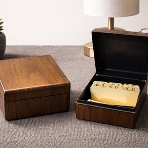 Vintage Metal Index Card File Box Faux Woodgrain